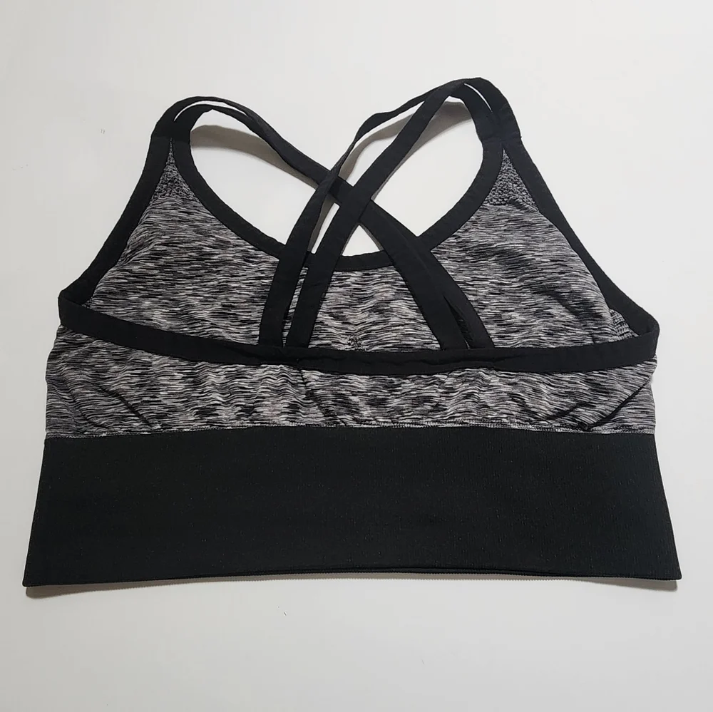 Reebok women's black & gray sports bra strappy Criss Cross straps size small